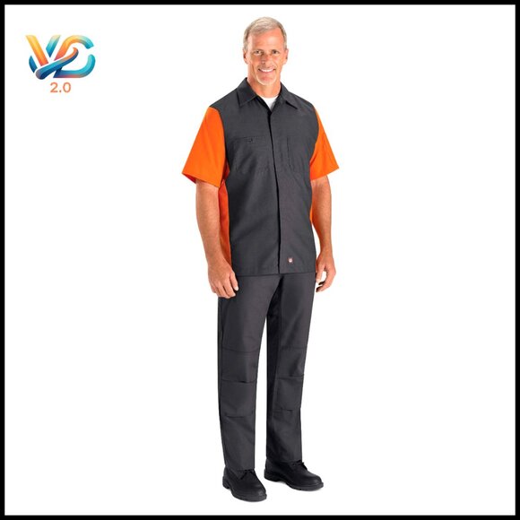 Men's Short Sleeve Ripstop Work Shirt Regular Fit Button Front